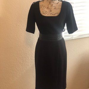 Black wool dress with leather belt